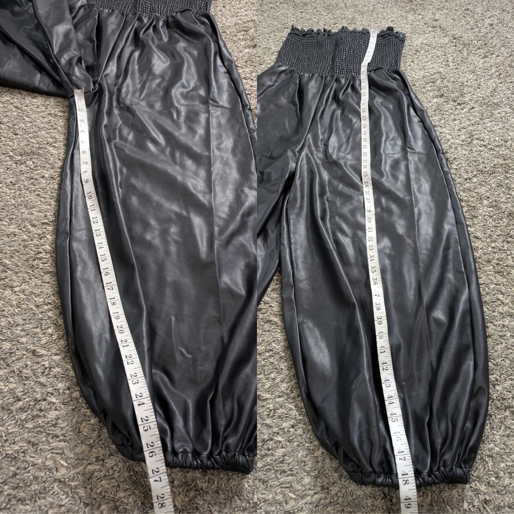 Anthropologie Black Strapless Smocked Leather Jumpsuit - Picture 9 of 10